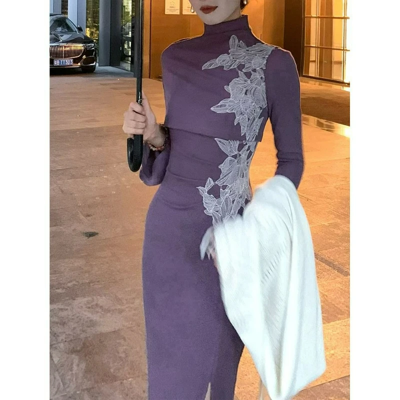 

Improved Cheongsam Heavy Embroidery Upside-down Large Sleeves Cinched Waist Elegant Dress for Women Autumn Chinese-style Retro