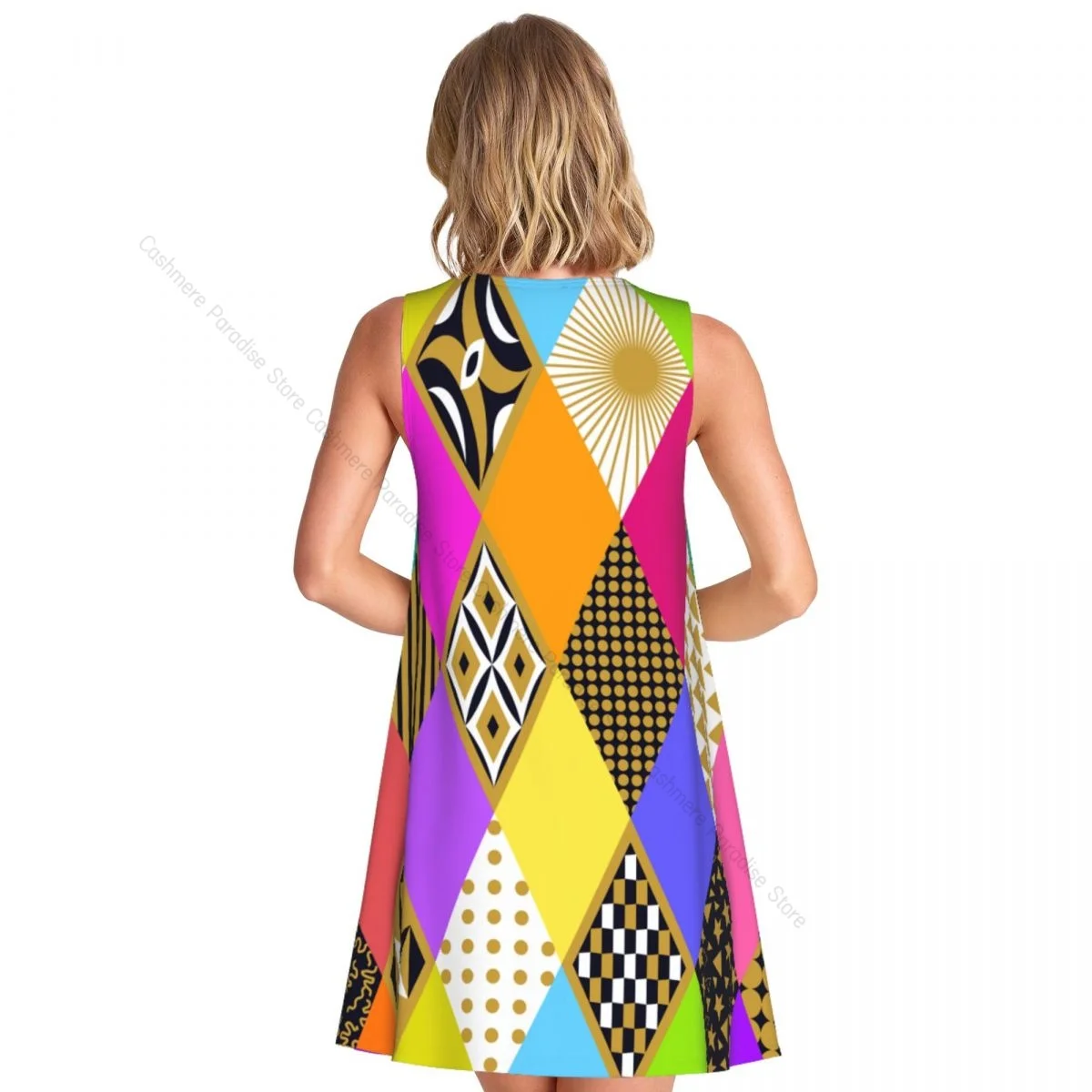 Robes d'été pour femmes, t-shirt de plage, sans manches, géométrique, coloré, carnaval, décontracté, ample, débardeur, 2025