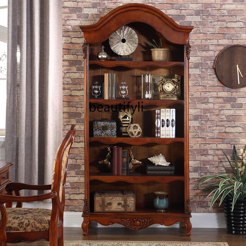 

American solid wood bookcase retro shelf study European multi-layer decorative multi-functional storage cabinet