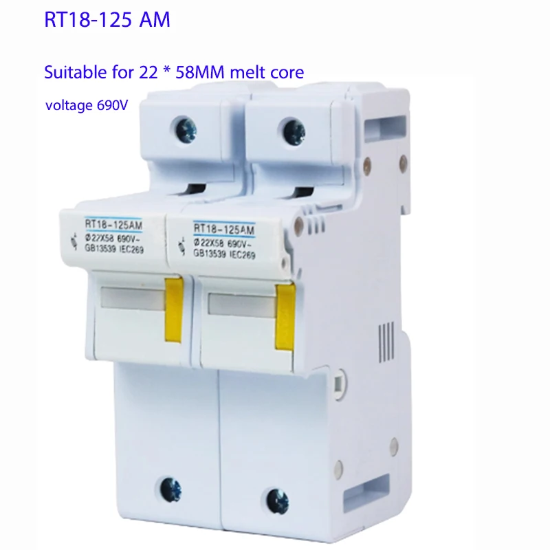 RT18-125AM 2P 690V AC Electric Fuse Base R017 Rt14 22x58mm Standard Fuse Holder for RT18-125A Fuse Mounting - Standard Fuse Base