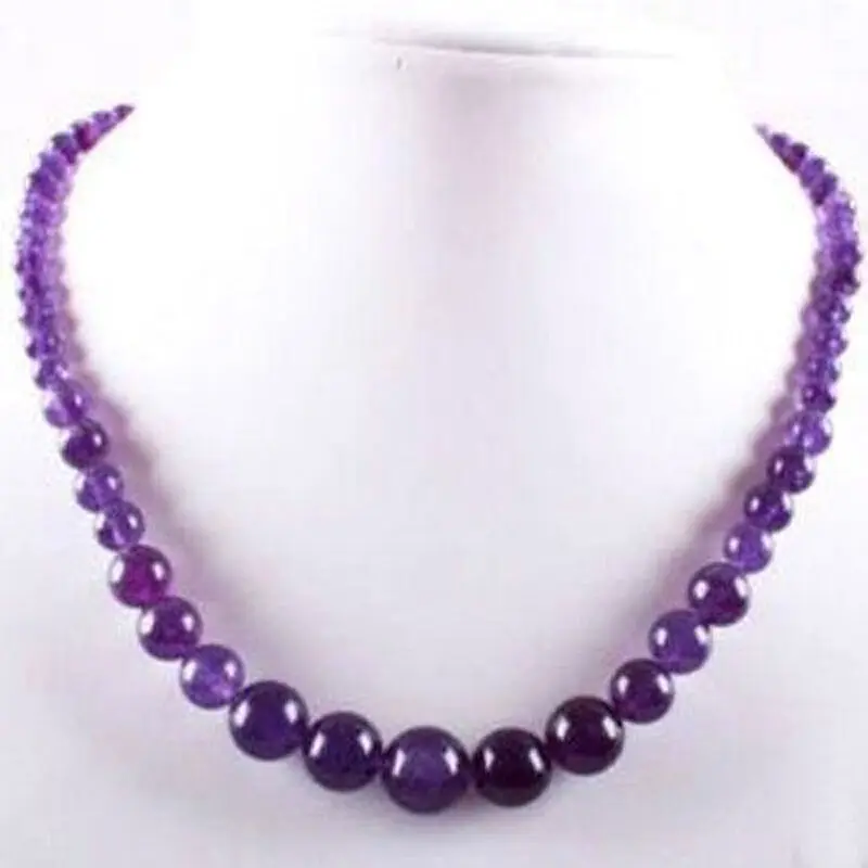 

6-14mm Amethyst Round Beads Gemstone Necklace 18"