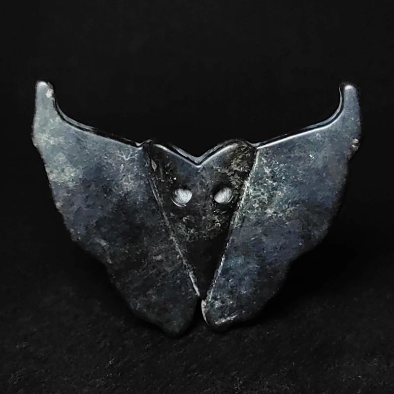 YIZHU CULTUER ART Size 5.7×7.2cm Chinese Hongshan Culture Black Magnet Jade stone carving Butterfly Pendant Collection
