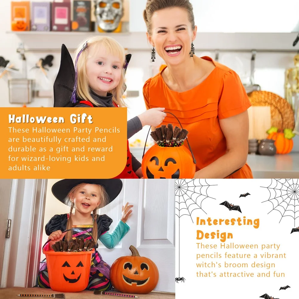 Halloweenowy ołówek z miotłą czarownic Kolorowe długopisy z miotłą czarownicy Ołówek z miotłą do pisania (12 sztuk)