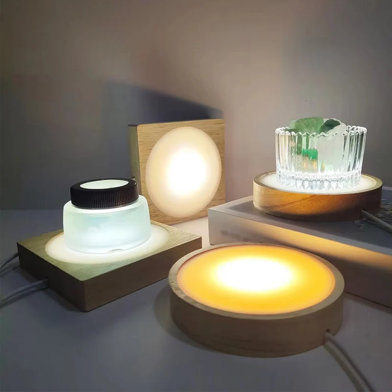 6/8/10CM Round Wooden LED Night Light Base 3D Decorative Wooden Holder Display Stand For Crystals Glass Ball Acrylic Decoration