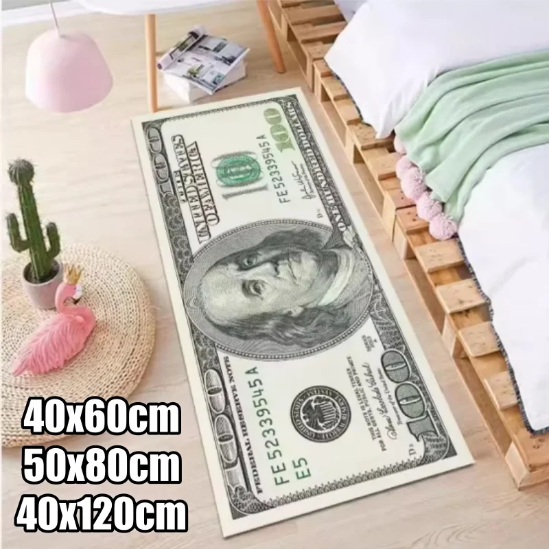 

Modern Dollar Sign Printed Crystal Velvet Rug Non Skid Soft Carpet for Bedroom Floor Living Room Window Side Decorative Mat