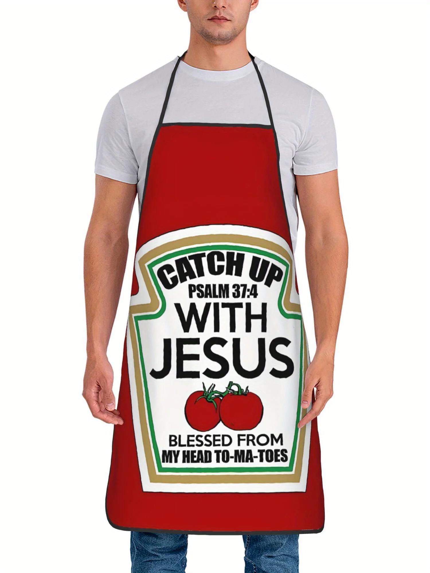 Retro Kitchen Apron with Catchy Christian Design  Red & White Faith-Based Cooking Apron, Hand Wash/Dry Clean