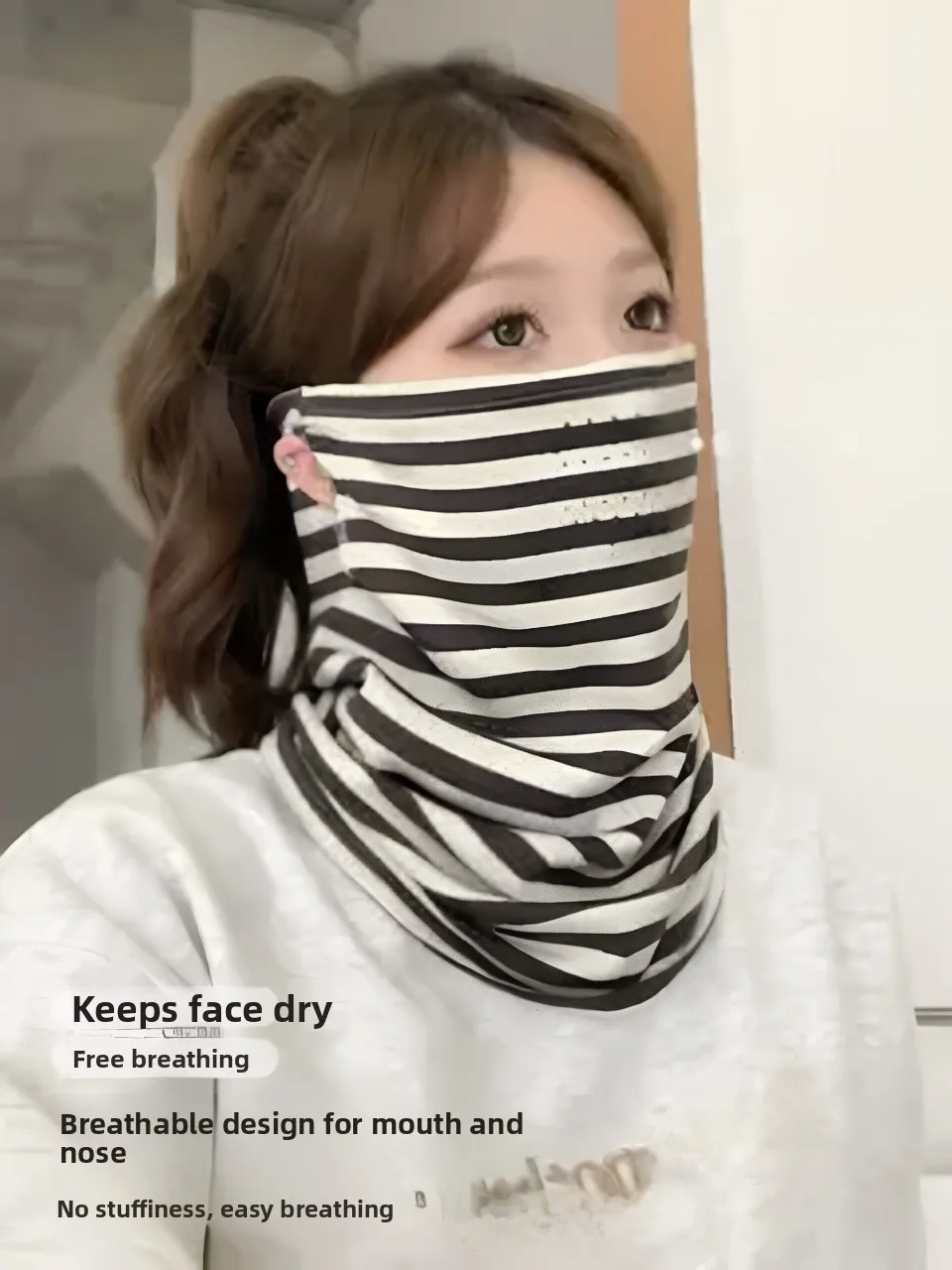 日焼け止めフェイスマスク耳掛けネックスカーフユニセックス四季ストライプ保護ネックスカーフサイクリングフェイクカラーオーバーヘッドスカーフ