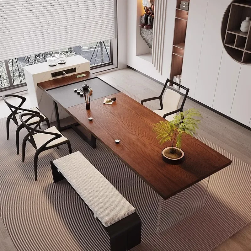 Solid wood tea table with built in kettle, integrated modern simple tea room office tea table