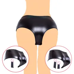 Sexy PU Leather Double Penis Panties Underwear Masturbation Silicone Anal Butt Plug Dildo Bondage Restraint Sex Toys For Women