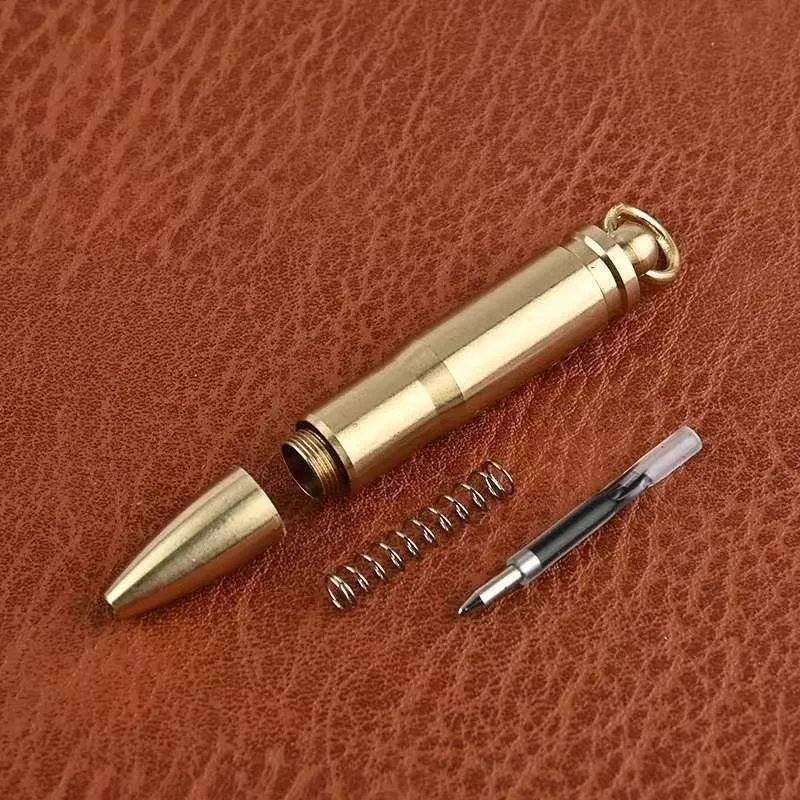 Mini Brass Bullet Pen Retro Signature Pen Carry-on Keychain Gift Students Party Creative Portable Ballpoint Pen Outdoor New Tool