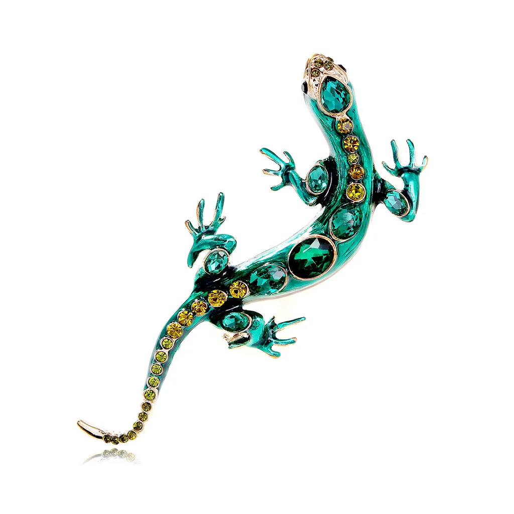 New Retro Fashion Alloy Rhinestone Lizard Gecko Brooches For Women Men Clothing Coat Four Clawed Snake Brooch Pins Jewelry Gifts