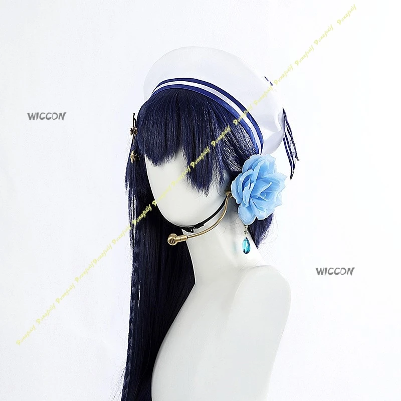 الفتيات اللباس ألعاب أنيمي تأثيري ازياء الباروكات LoveLive! تنورة قصيرة بنمط منقوشة باللون الأزرق اللطيف من Sonoda Umi لعيد الميلاد والهالوين