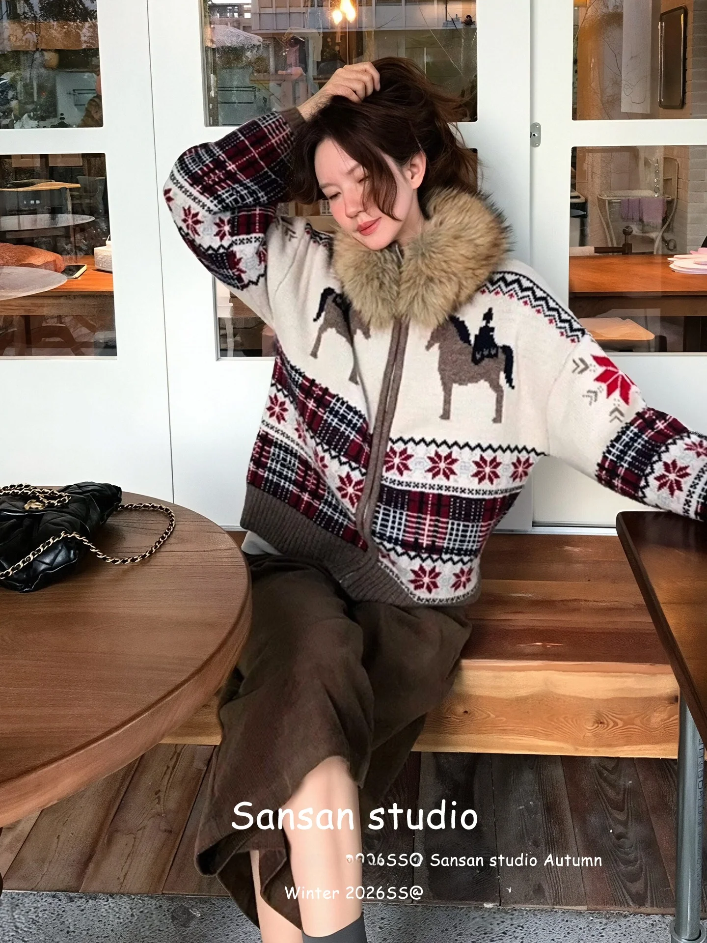 

Женская зимняя повседневная кофта Ele Fair Isle Knitwear на молнии, свободного кроя, с длинными рукавами, мягкая, для прогулок и поездок на работу