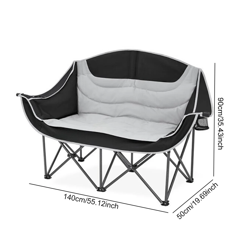 ダブルキャンプチェア 折りたたみ式ラブシートチェア カップホルダーとキャリーバッグ付き ポータブルキャンプベンチ 大人用 耐荷重600ポンド