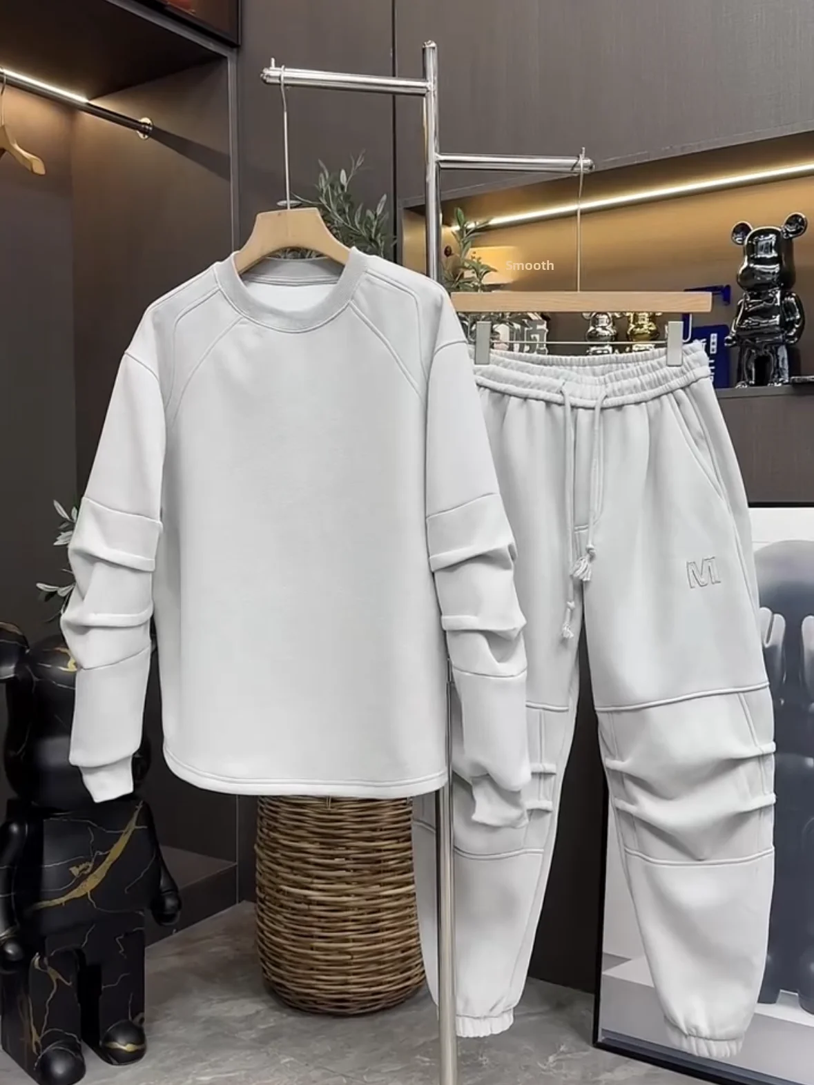 

Autumn Winter New Fce Casual Set Men Trendy Brand Warm High-End Sport Hoodie Pants Two-Piece Set Long Sve Long Pants