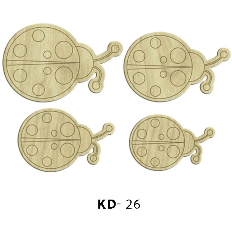 KD26 Ladybug 4lü Set Wooden Package Ornament, Hobby Unpainted Wooden Ornament