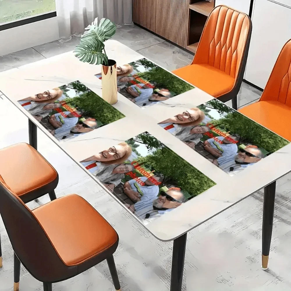 Customized Photo Linen Look Placemat Set 4/6Pcs Washable Heat Resistant Durable Personalized Table Mats 12x18In Gift for Family view 3