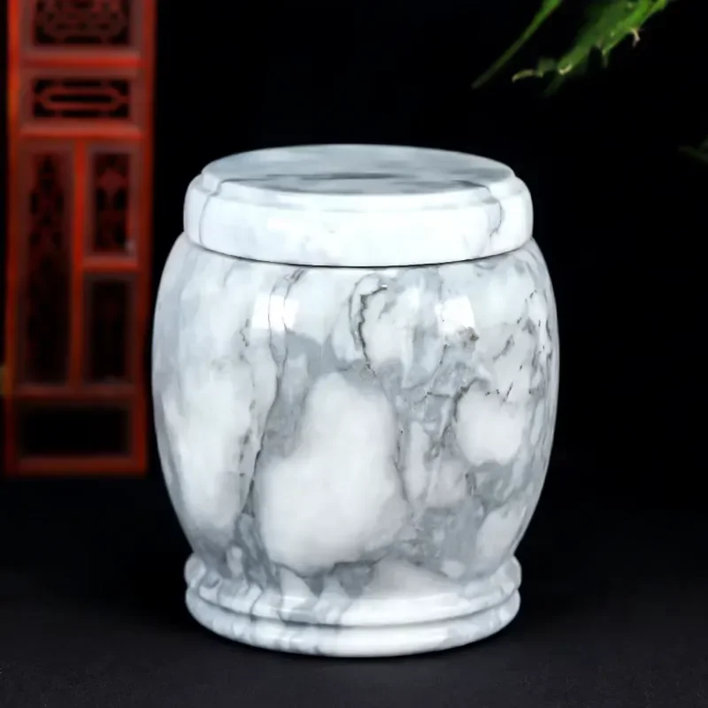 Marble and Onyx Natural Stone Assorted Golden Hand Crafted Traditional Chinese Memorial Cremation Urns for Human & Pet Ashes
