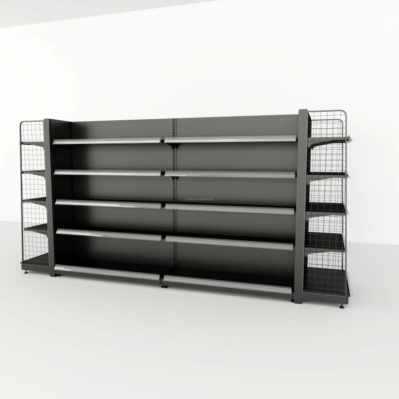 custom.Double-sided Wrought Iron Metal Supermarket Shelving Is Suitable Grocery Stores, Convenience Stores, and Retail Shops