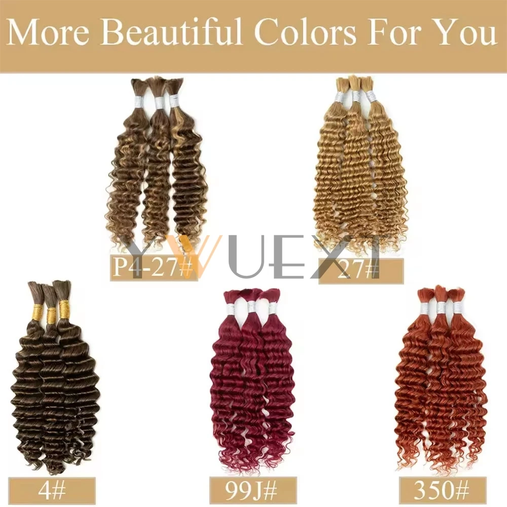 YWUEXT cabello humano ondulado profundo a granel para trenzar Borgoña sin trama extensiones de cabello humano mujeres trenzas bohemias cabello trenzado 14 ''-24''