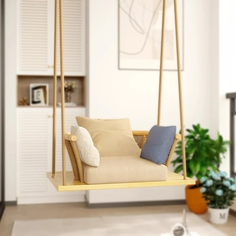 HHHHBalcony Hanging Swing Indoor Home Adult Hanging Basket Solid Wood Furniture Courtyard Garden Swing Rocking