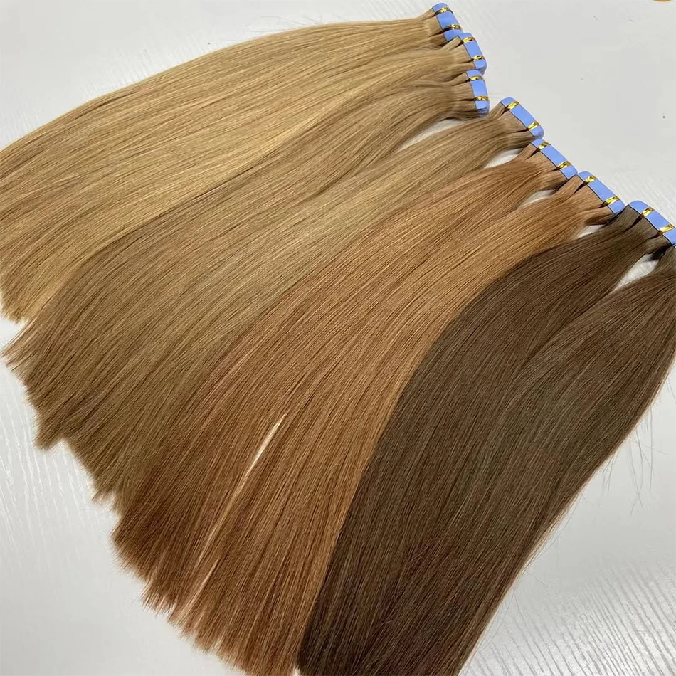 

30-дюймовая прямая лента для наращивания волос с утком кожи, 20 шт., клейкая невидимая 100% настоящие человеческие волосы, необработанные, на всю голову для женщин