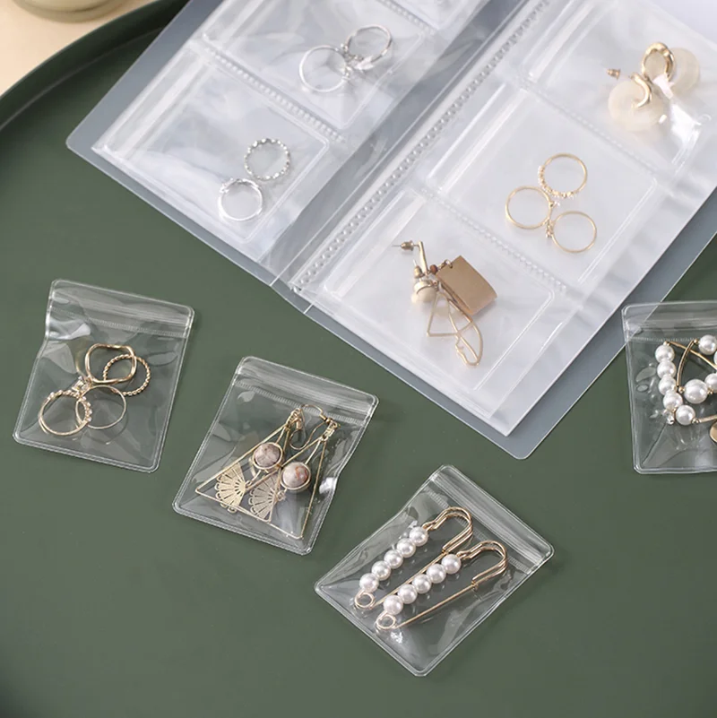 50Pcs Bag with Box PVC Jewelry Packaging Bags Transparent Anti-Oxidation Desktop Drawer Pouches Earring Storage Self Sealing Bag