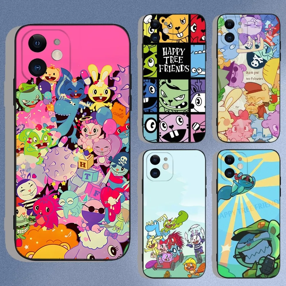 

Happy Tree Friends Phone Case For iPhone 16e,16,15,14,13,12,11,XS,XR,X,8,7,Pro,Max,Plus,Mini Silicone Black Funda Shell