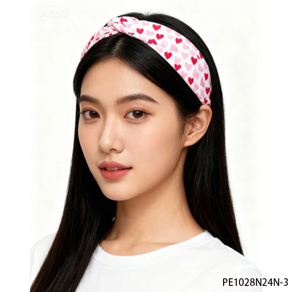 PESENAR  A pink and white background printed with red heart pattern headband sweet and fresh style Fit for Valentine s Day
