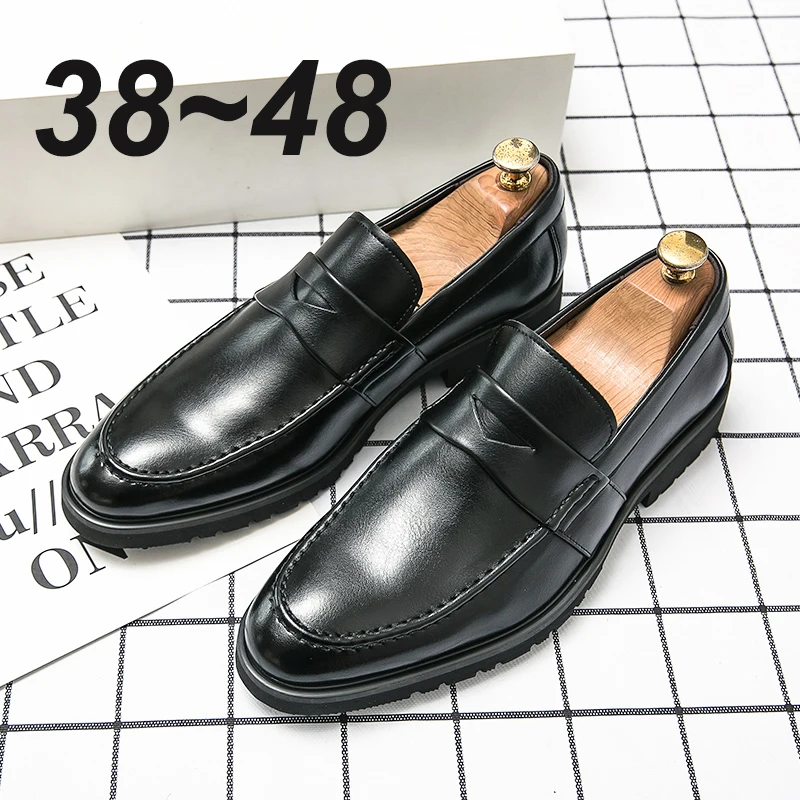 Mens Casual Leather Breathable Business Designer Brand Office Loafers Formal Classic Smile Footwear Dress Shoes for Men Flats 48