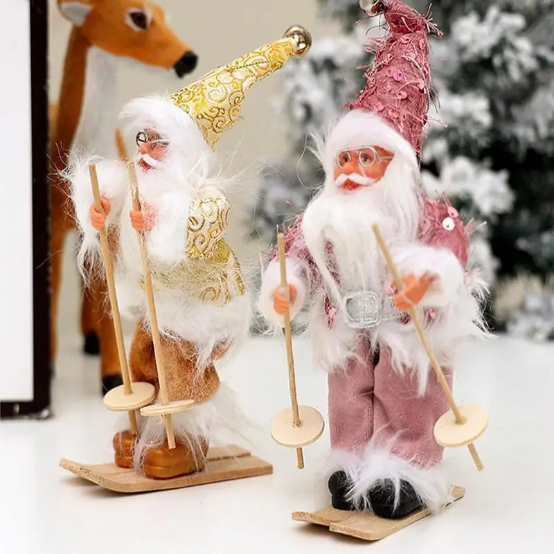 Santa Claus Decorations Christmas Winter Doll Skiing Figure 24cm/9.4inch Traditional Santa Figurine Festival Collectible