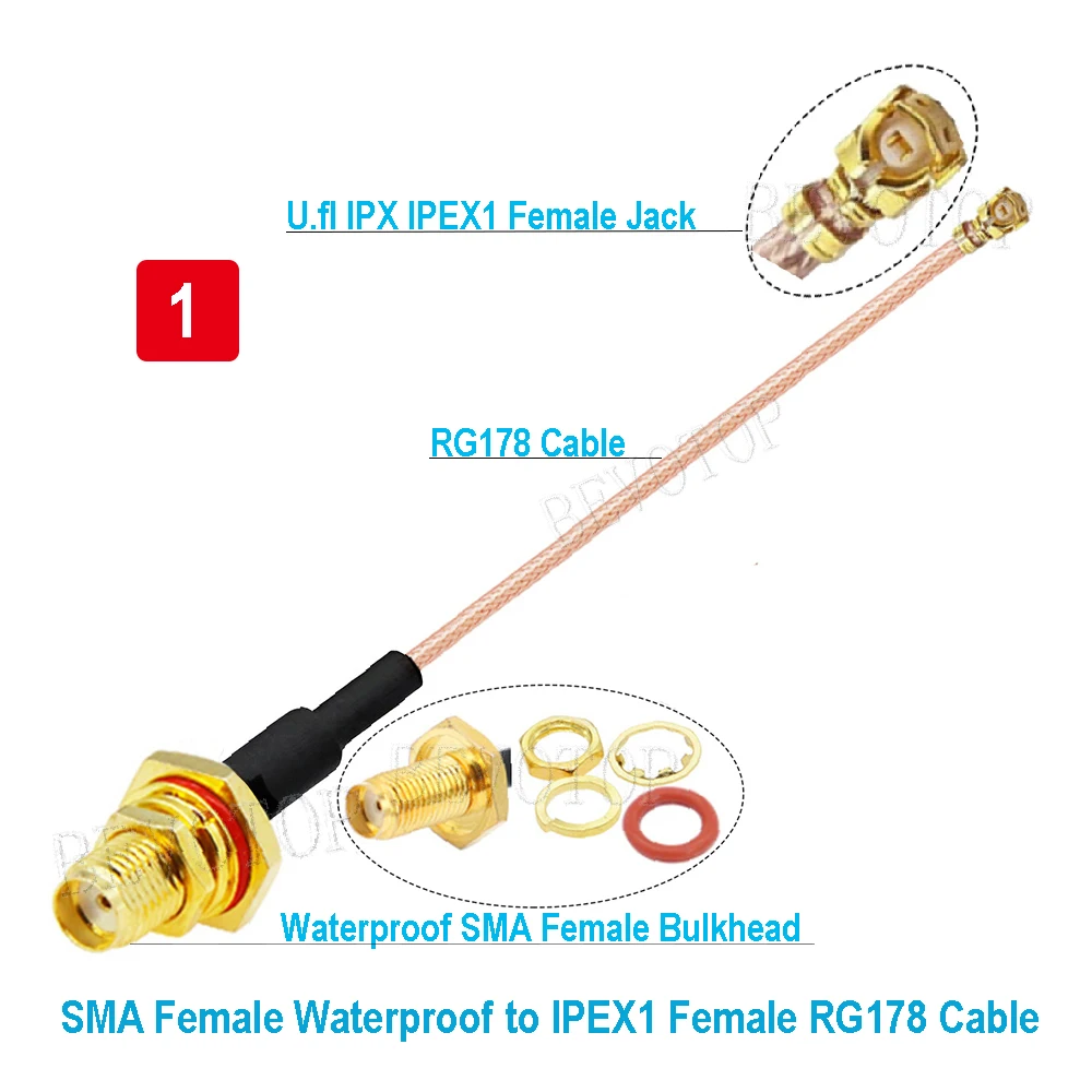 2Pcs/lot uFL u.FL IPX IPEX-1 Female to Waterproof SMA Female Adapter RF Coaxial Pigtail WIFI Antenna Extension IPEX RG178 Cable