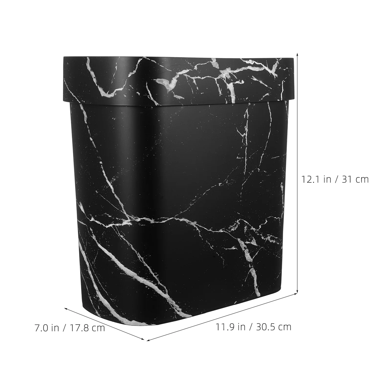Marble Design Trash Can Oval Plastic Wastebasket Narrow Open Top Rubbish Container for Bathroom Kitchen Bedroom