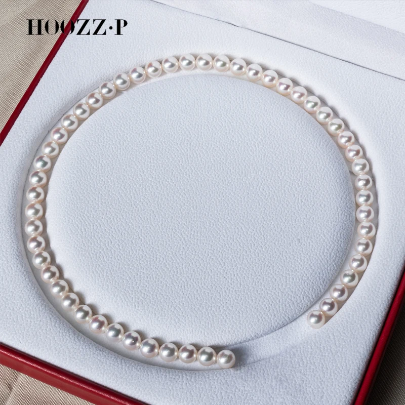 HOOZZ.P Japan Pearl Necklace 6-7mm AA High Quality Akoya Japanese Sea Natural Cultured Jewelry 14K Yellow Gold Au 585 Wedding