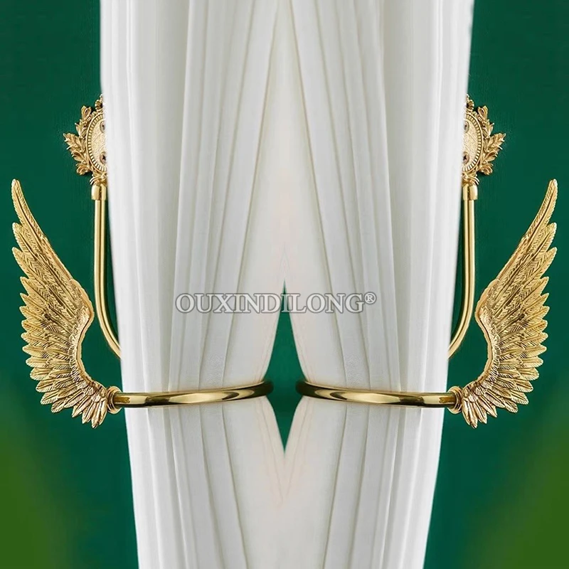 

Роскошные латунные крючки для штор в форме французских ангельских крыльев, 1 пара, настенные держатели для штор, крючки-держатели для драпировки, настенные крючки-держатели для штор