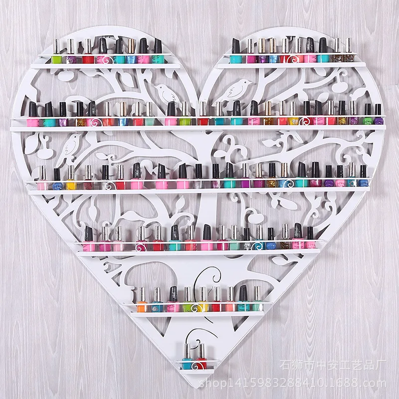Wall-mounted heart-shaped nail polish rack, rouge and nail salon storage displayrack, wall-mounted storagrack, dedicated disp