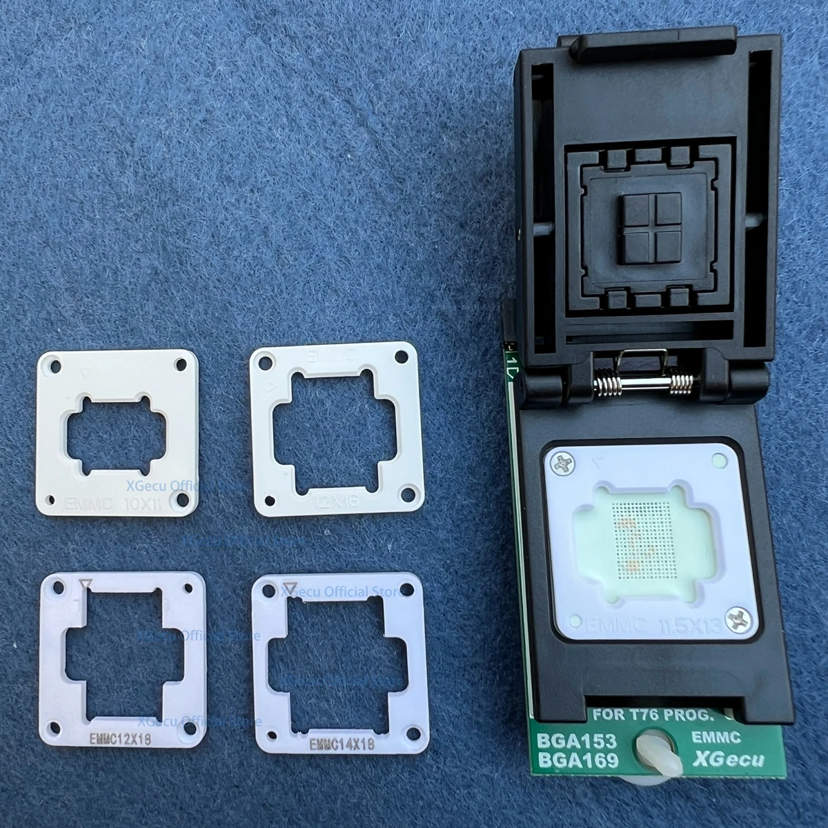 EMMC BGA153 BGA169 Adapter IC Gniazdo do programatora XGecu T76 z podwójną głowicą Sprężynowy uchwyt sondy testowej + 5 szt. ramek ograniczających