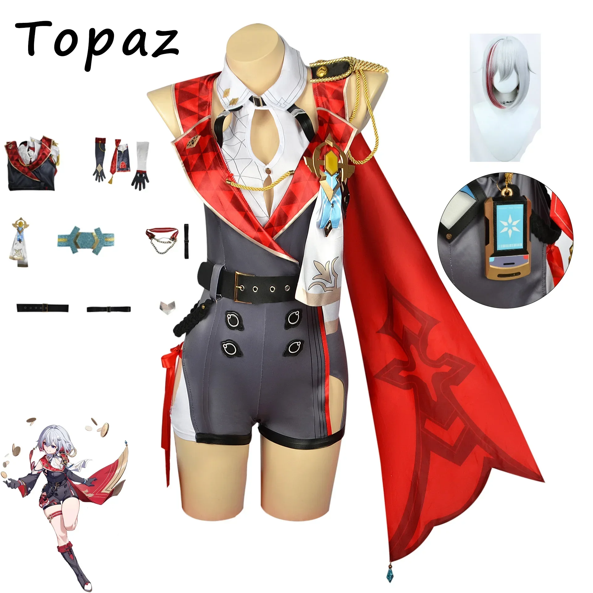 

Topaz Cosplay Honkai Star Rail Costume Bracelet Leglet Hand Sleeves Headwear Full Set Game Cos Halloween Carnival Party Costumes