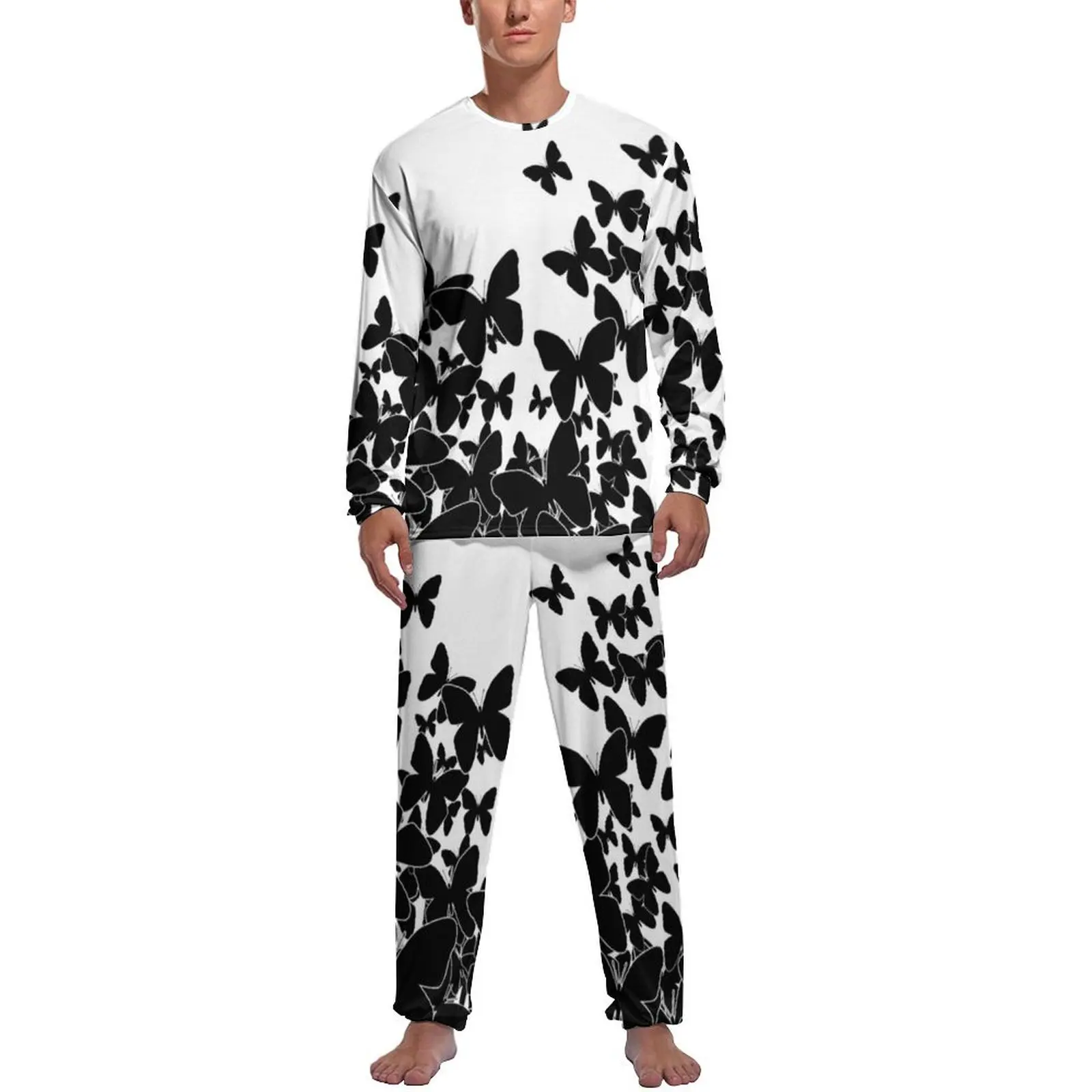 Black Butterfly Art Pajamas Long Sleeve Butterflies Swarming 2 Piece Sleep Pajama Sets Daily Male Custom Fashion Sleepwear