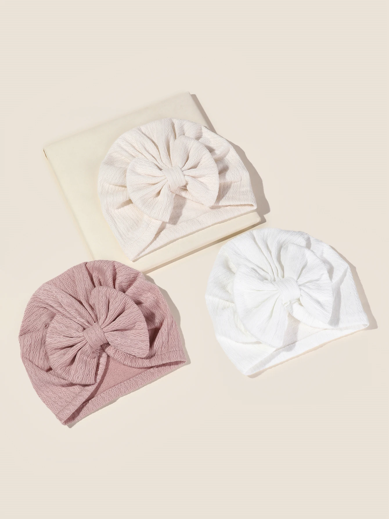 3pcs/pack Baby Girl Cute Turban Big Bow Hat Toddler Kids Head Wrap Newborn Beanie Solid Color Infant Bonnet Cap 0-12M