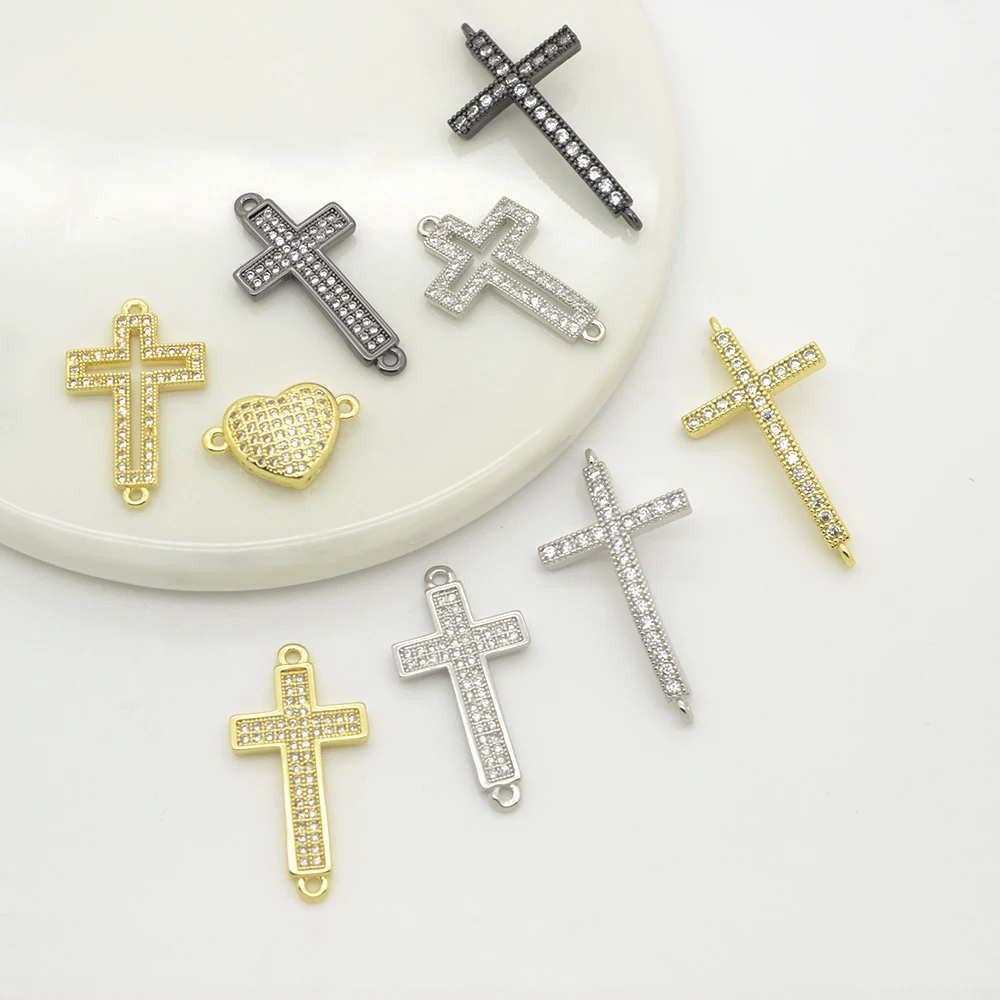 

Connector for DIY Chain Bracelet Necklace Making Christianity Cross Heart Bending Radian Inlaid Zircon Brass Jewelry Accessories