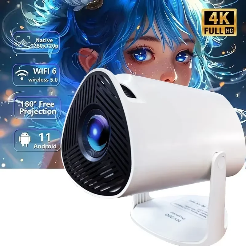 

HY300 Mini Portable Smart Projector with Android 11.0 OS,WiFi 6 & 5.0,180° Rotatable - Mini Projector for Home Theater,Streaming