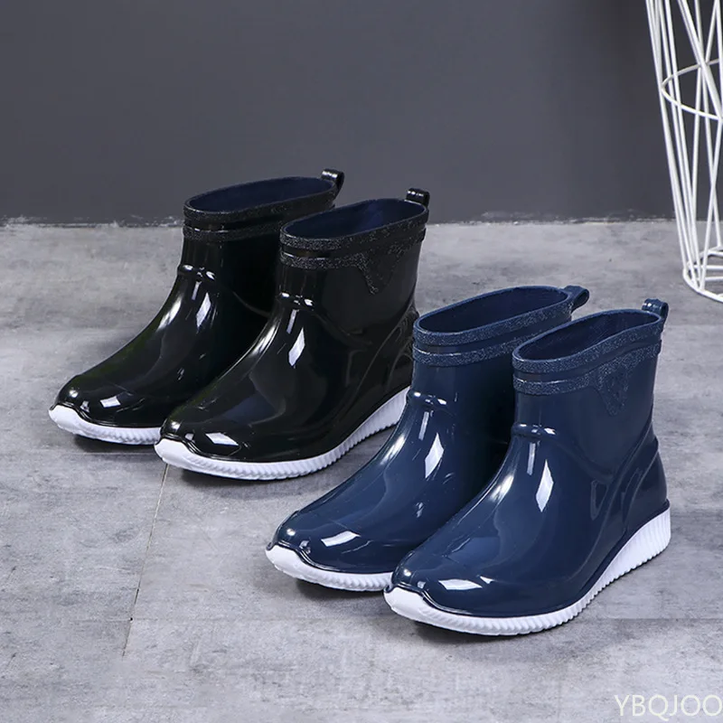 Sapatos de água homens tornozelo botas de chuva pvc rainboots para homens 2022 cor sólida moda botas de pesca tornozelo