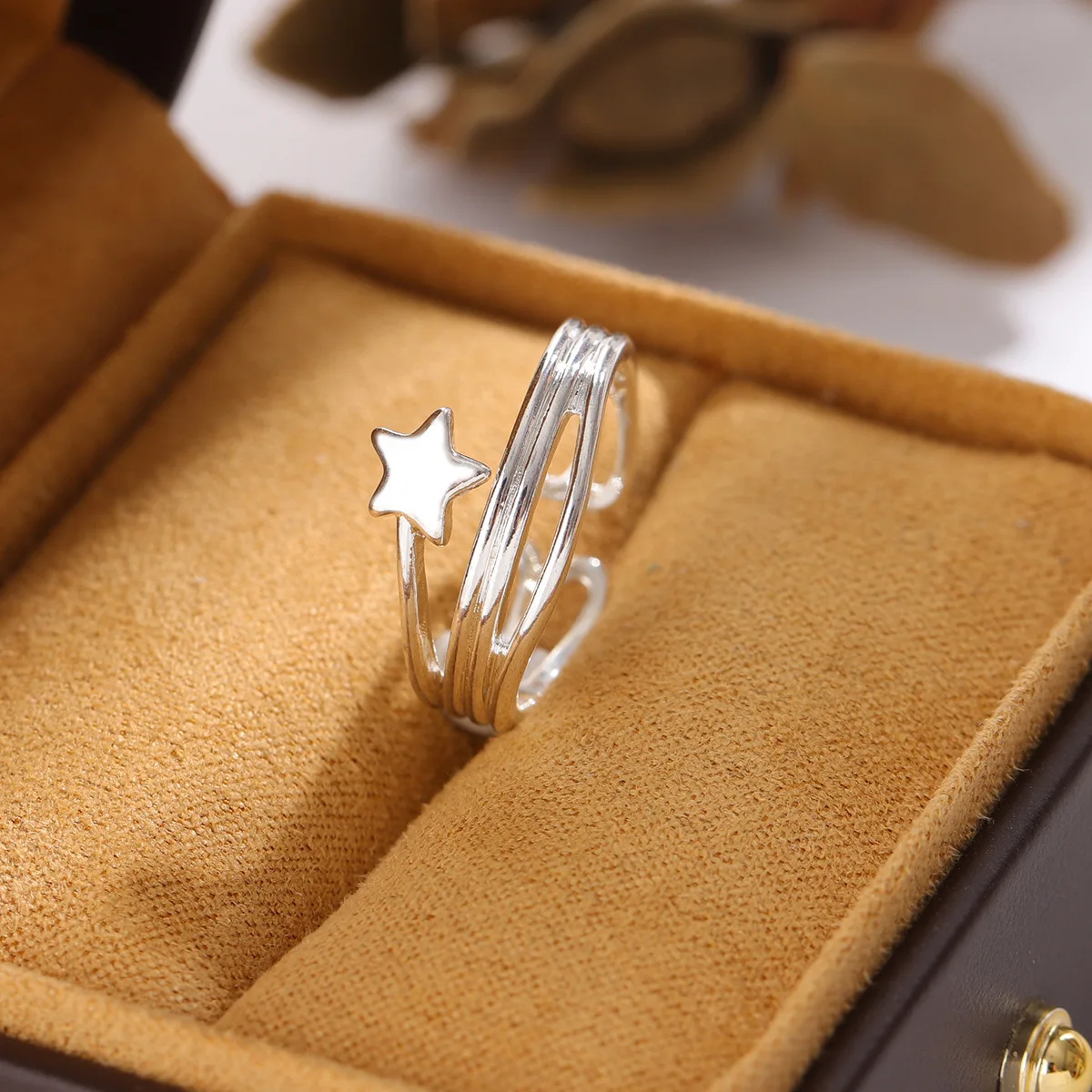 Women's 925 Sterling Silver Star Multilayer Adjustable Ring, Engagement