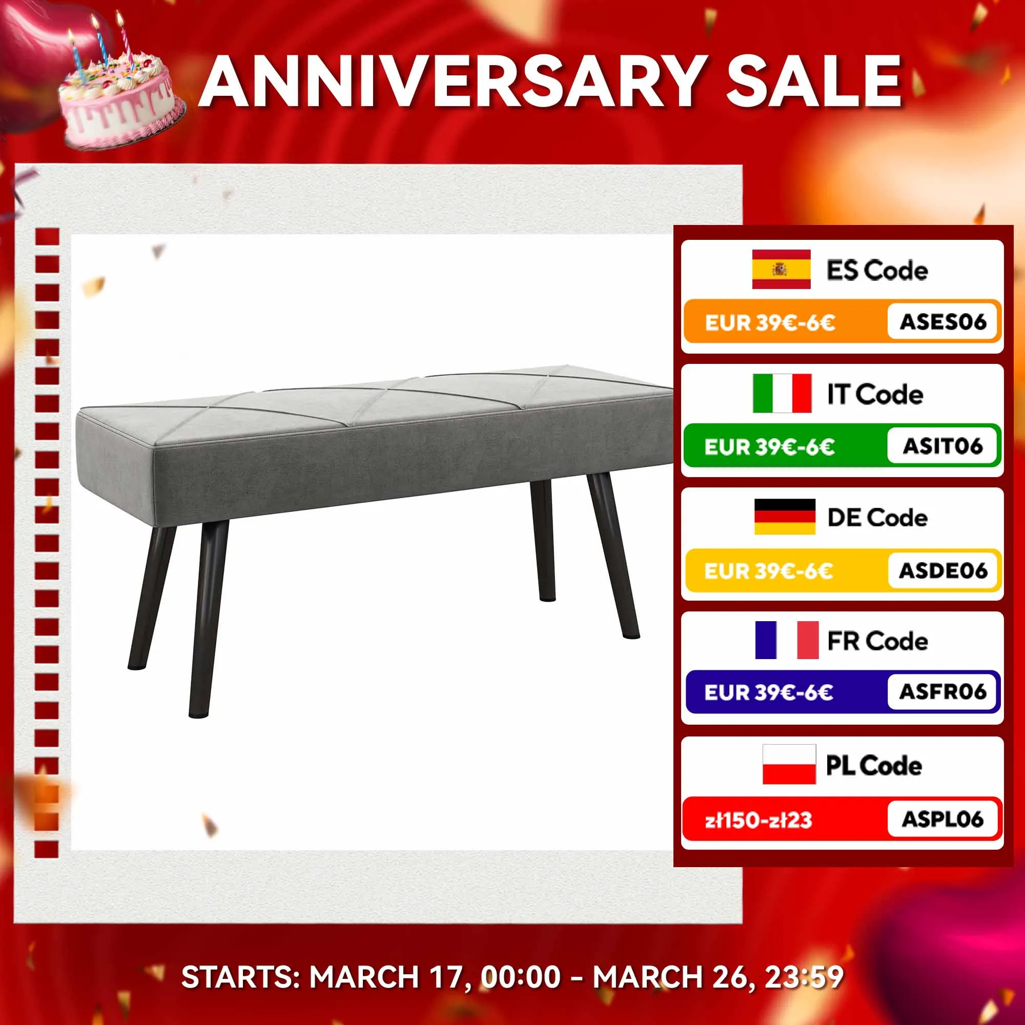 Sgabello da letto HOMCOM con piedini in acciaio carico 120 kg 100x36x45 cm