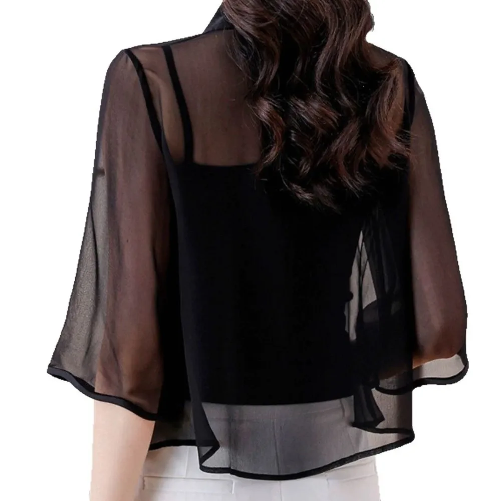 New Half Sleeve Chiffon Cardigan V-Neck Sun Protection Shawl Cardigan Breathable Lightweight Outerwear Top Outdoor Wear