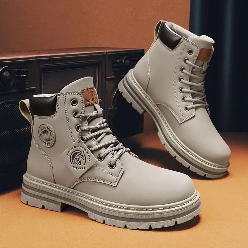 Primavera e autunno nuova versione coreana da uomo high-top della versatile piattaforma stivali cargo antiscivolo, stivali corti, scarpe marea