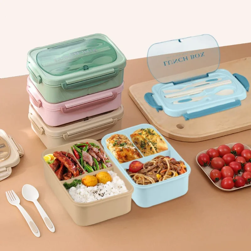 Japanese Lunch Boxs Leak-Proof 3 Grid With Lid Camping Picnic Portable Plastic Food Fruit Storage Container Bento Box For Kids