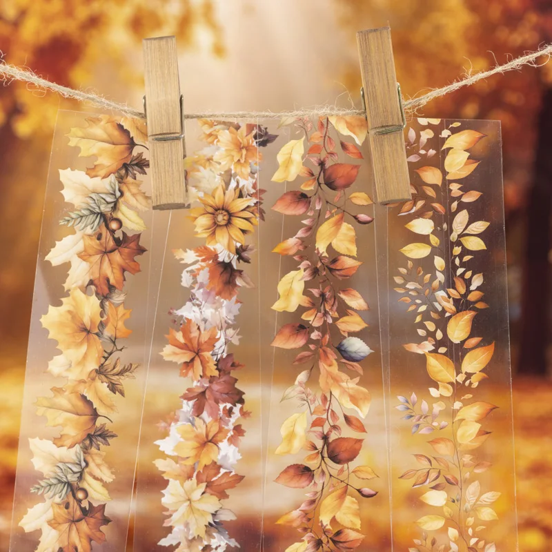 45mm*2m Transparent PET Autumn leaves Plant Tapes DIY Scrapbooking Decor Photo Album Collage Journalling Materials Stickers