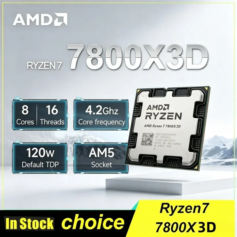 

AMD CPU Ryzen 7 7800X3D New R7 7800X3D 5.0 GHz 8-Core 16-Thread 5NM 96M 100-100000910 Socket AM5 Tray Without cooler